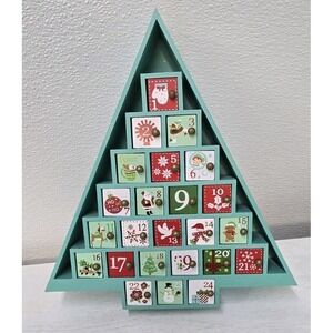 Advent Calendar Wooden Christmas Tree  With Doors Teal